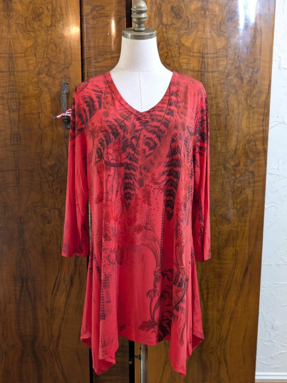 Jostar Tunic Top L Red Orange Dreamcatcher Graphic Asymmetrical Boho Witchy